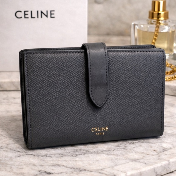 Celine Handbags - Celine Paris Bi-Fold Wallet – Gray Textured Leather